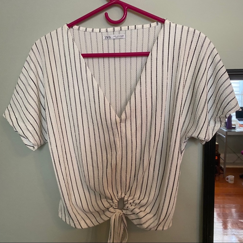 ZARA striped tie blouse